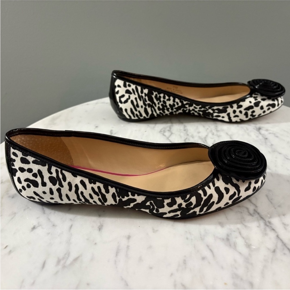 Talbots Rosette Ballet Flats 7.5B Animal Print Black White Made in Brazil - Picture 3 of 10